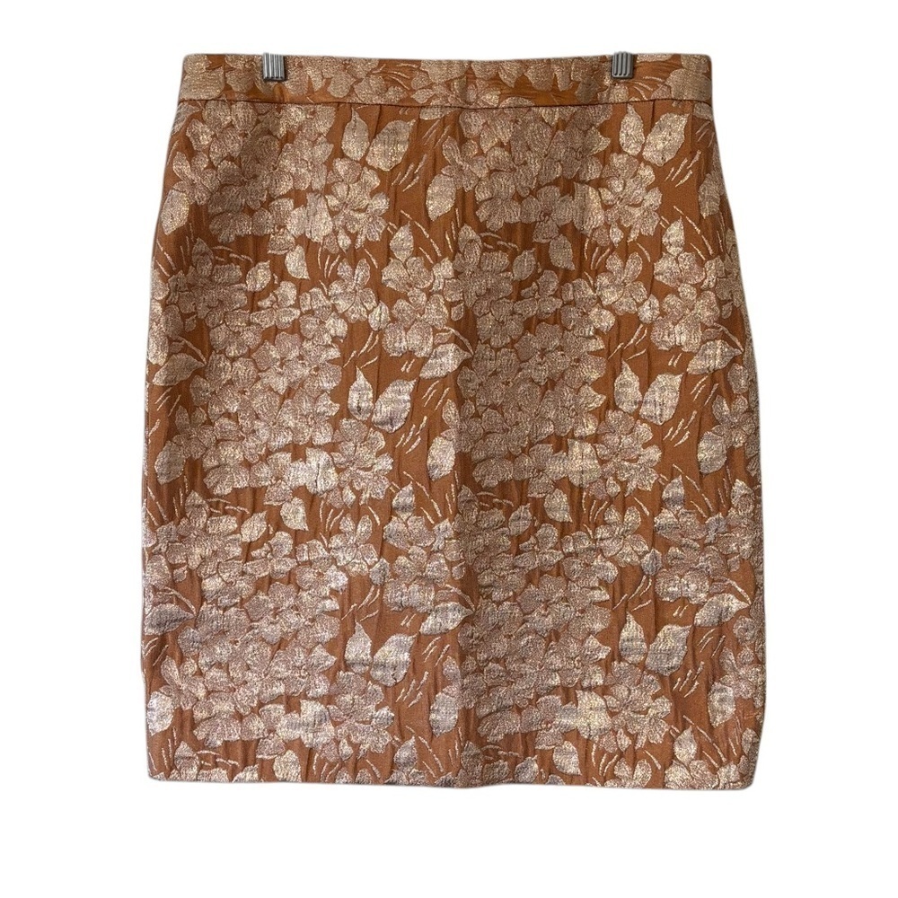 Talbots Pencil Skirt Brocade Metallic Peach Pink Gold Sz 12
